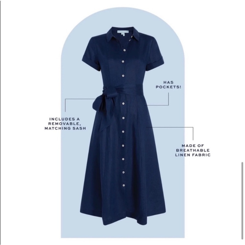 Tuckernuck Hill House Navy 100% Linen Lily Shirt Dress Size XS Nautical Coastal - Picture 16 of 16